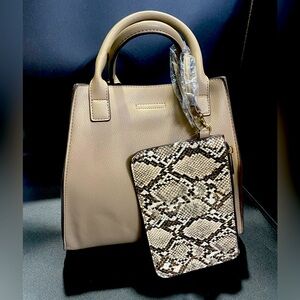 Snake skin tote bag with zippered pouch